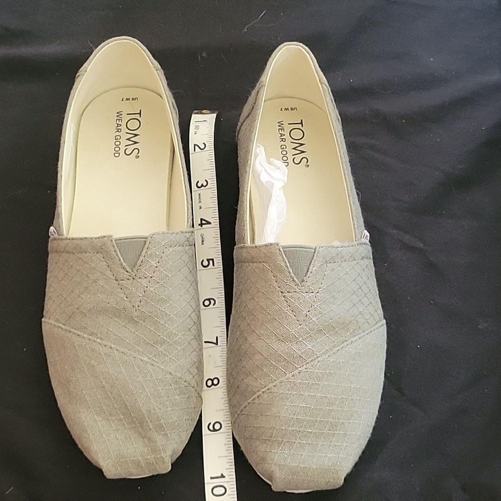 Women's Toms Gray/Green woven slip on shoes, size 7